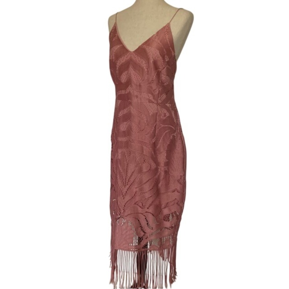 Twosisters The Label XXL US 12 Blush Pink Lace Fringe Dress V-Neck Tie Back Boho